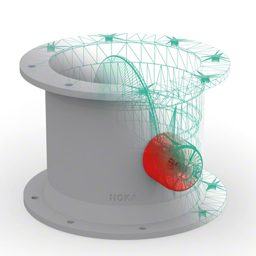 PVDF Drosselklappe mit Drehknopf rot und beidseitig Flansch